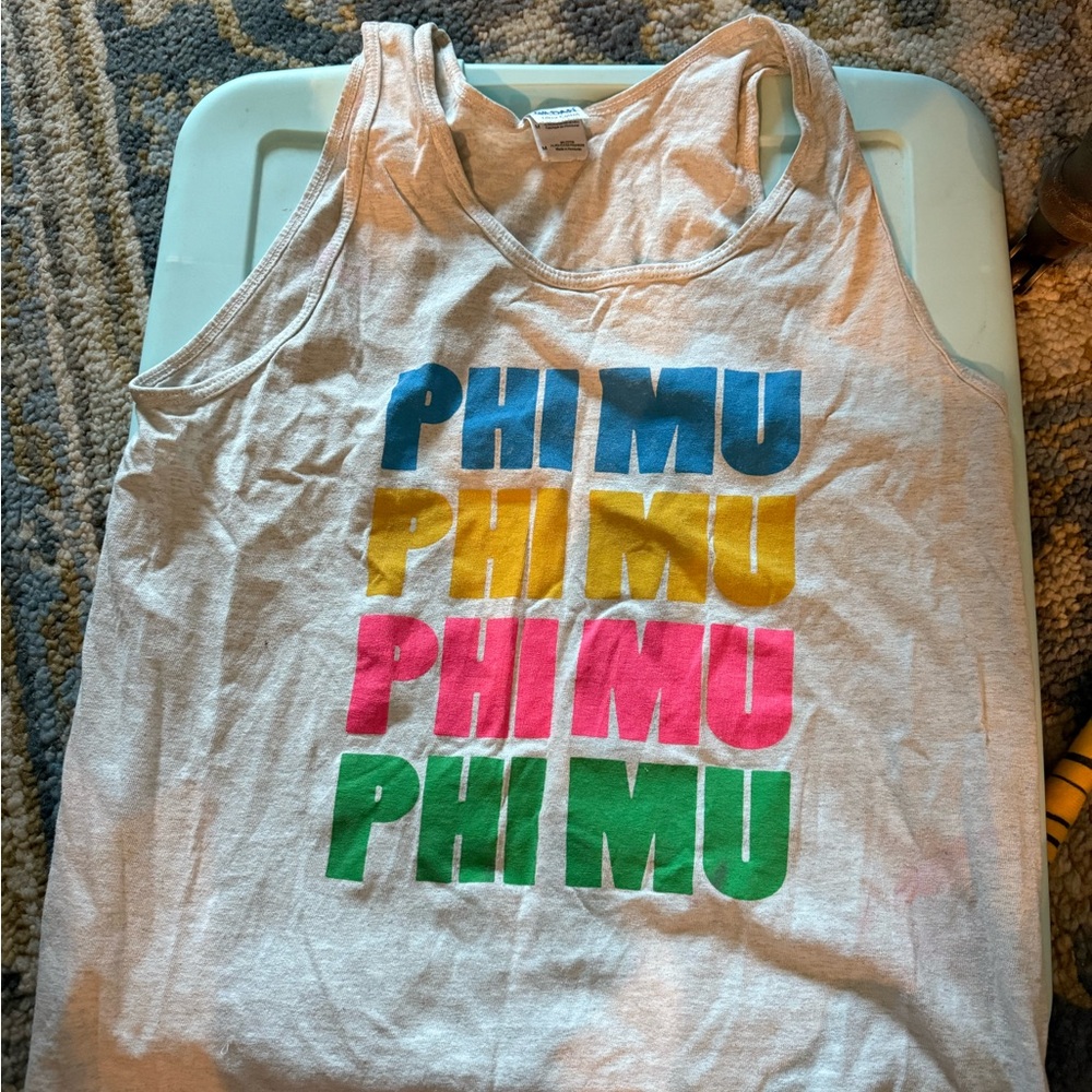 Gildan White Tank Top with Multicolor Print